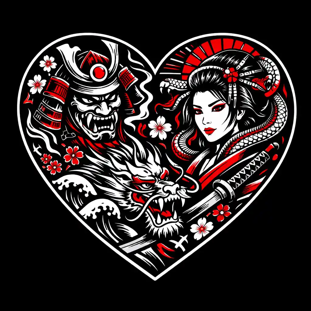 Red and white heart vector on black background