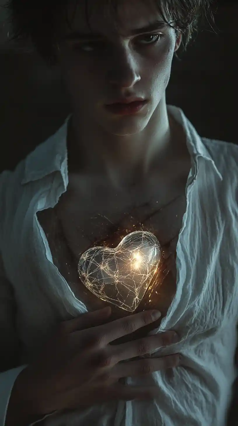 Surreal portrait with transparent chest and glass heart