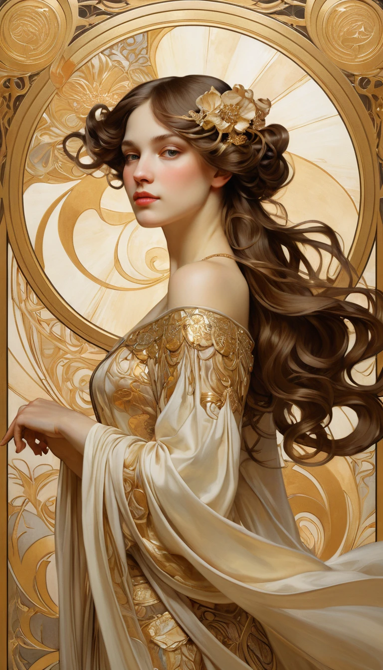 Dreamy Art Nouveau Portrait Of A Haughty Elegant Woman
