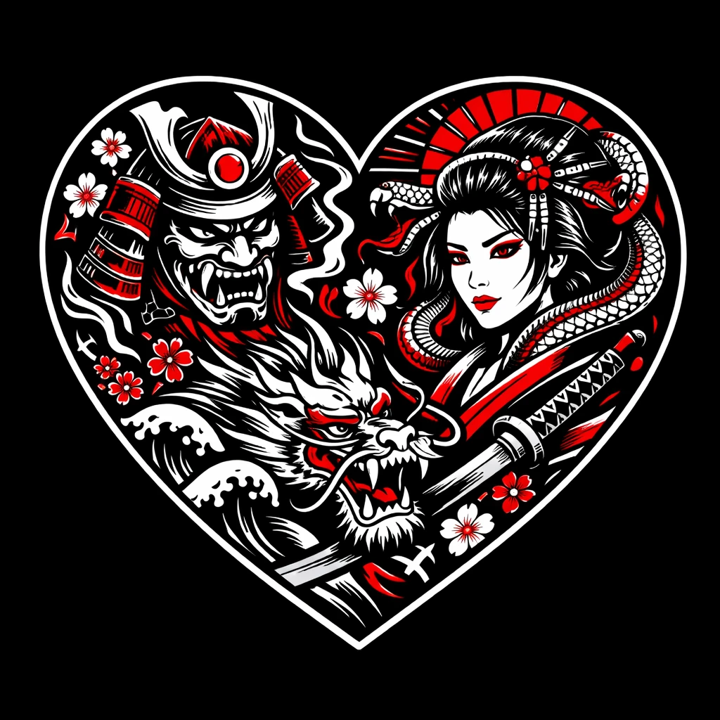 Red and white heart vector on black background