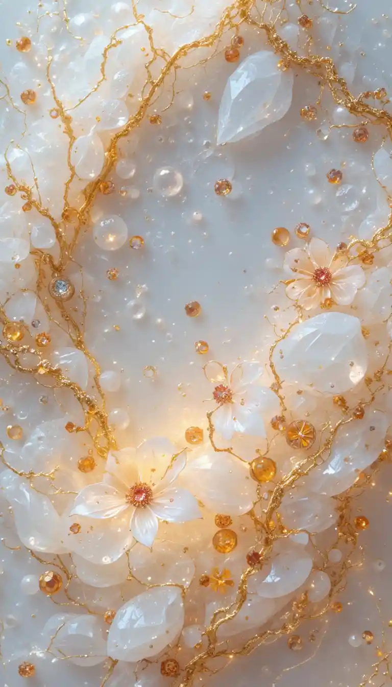 Merletto di cristallo con gemme scintillanti e gocce luminose