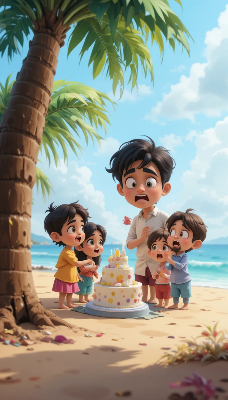 Mono solitario sentado en una playa tranquila – escena de cumpleaños