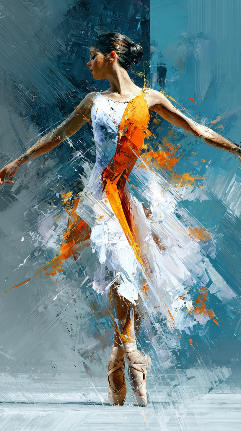 Abstract ballerina in motion with flowing colorful dress