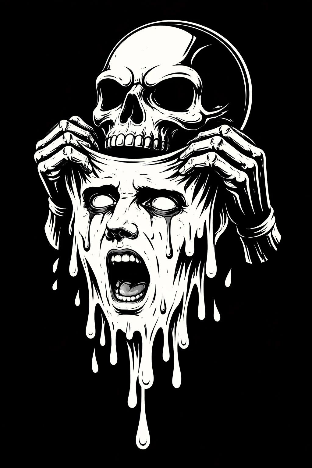 Neo traditional vector skull tearing off melting white face