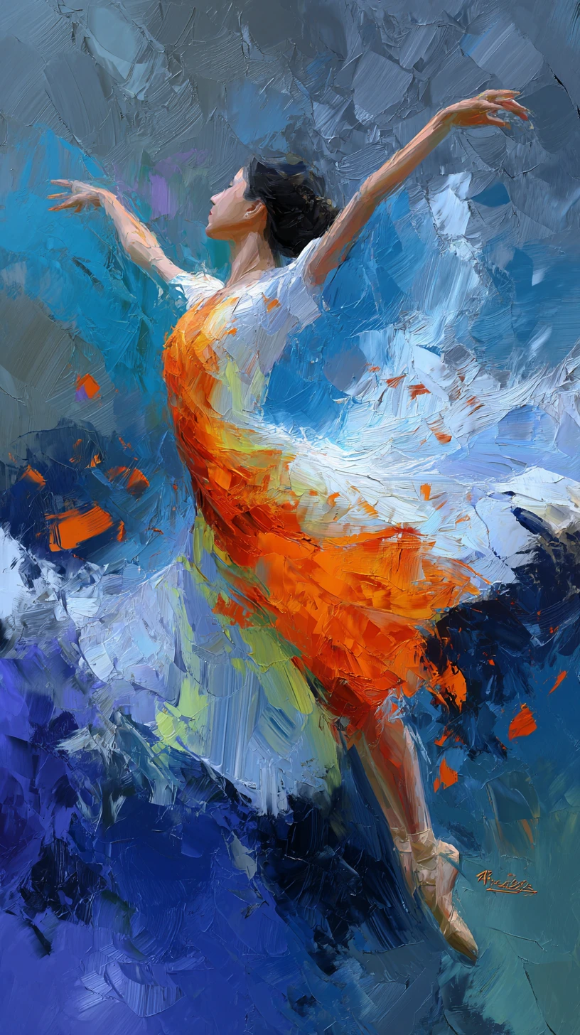 Abstract ballerina in motion with flowing colorful dress