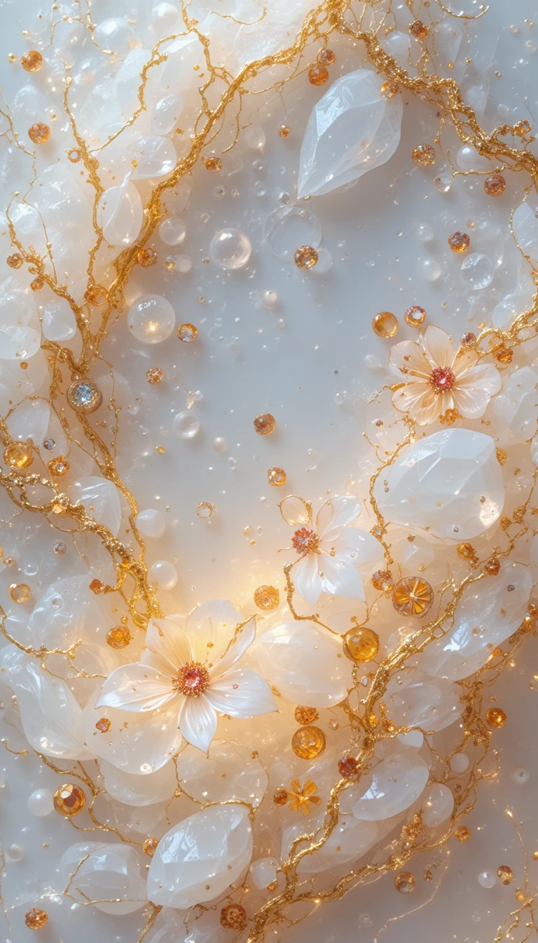 Crystal lace with sparkling gemstones and glowing droplets