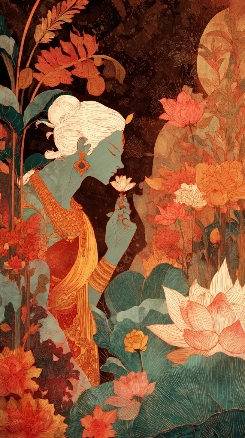 Mythical Indian god in surreal dreamlike illustration