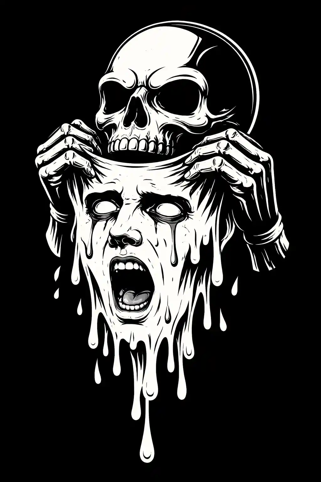 Neo traditional vector skull tearing off melting white face