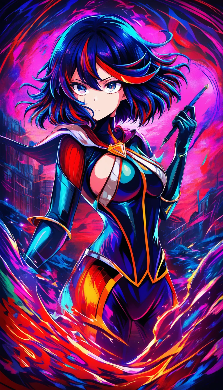 Anime-Heldin stellt sich einem bedrohlichen Biest in Ruinen