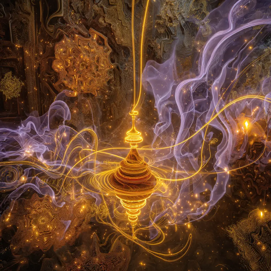 Abstract digital painting with mystical glowing candle