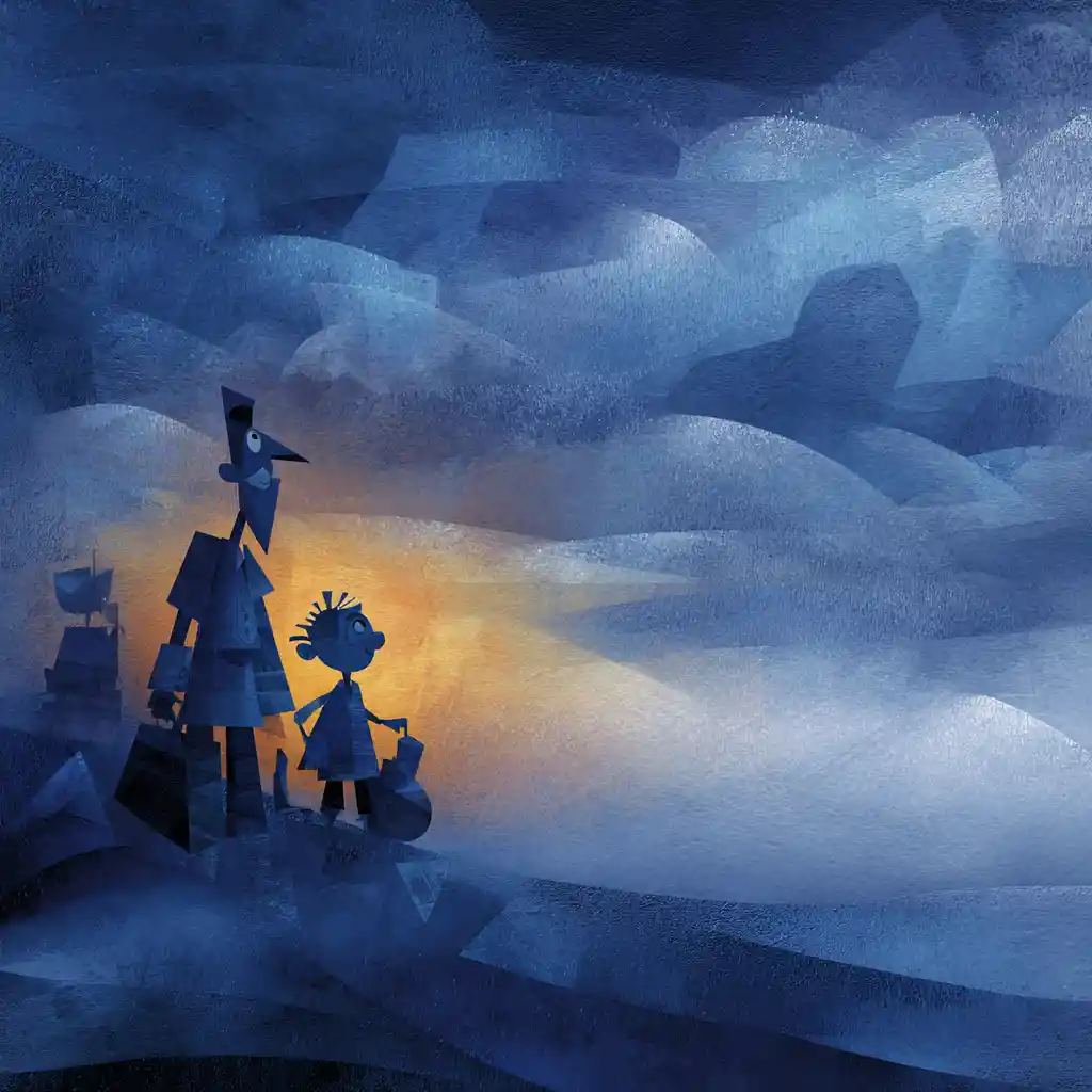 Surreal pirate drifting through a cathedral of clouds