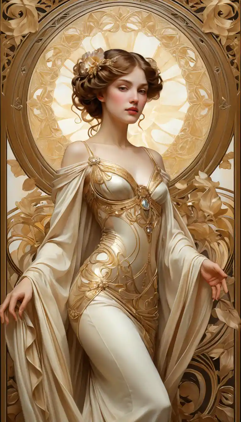 Elegant woman portrait with golden art nouveau patterns