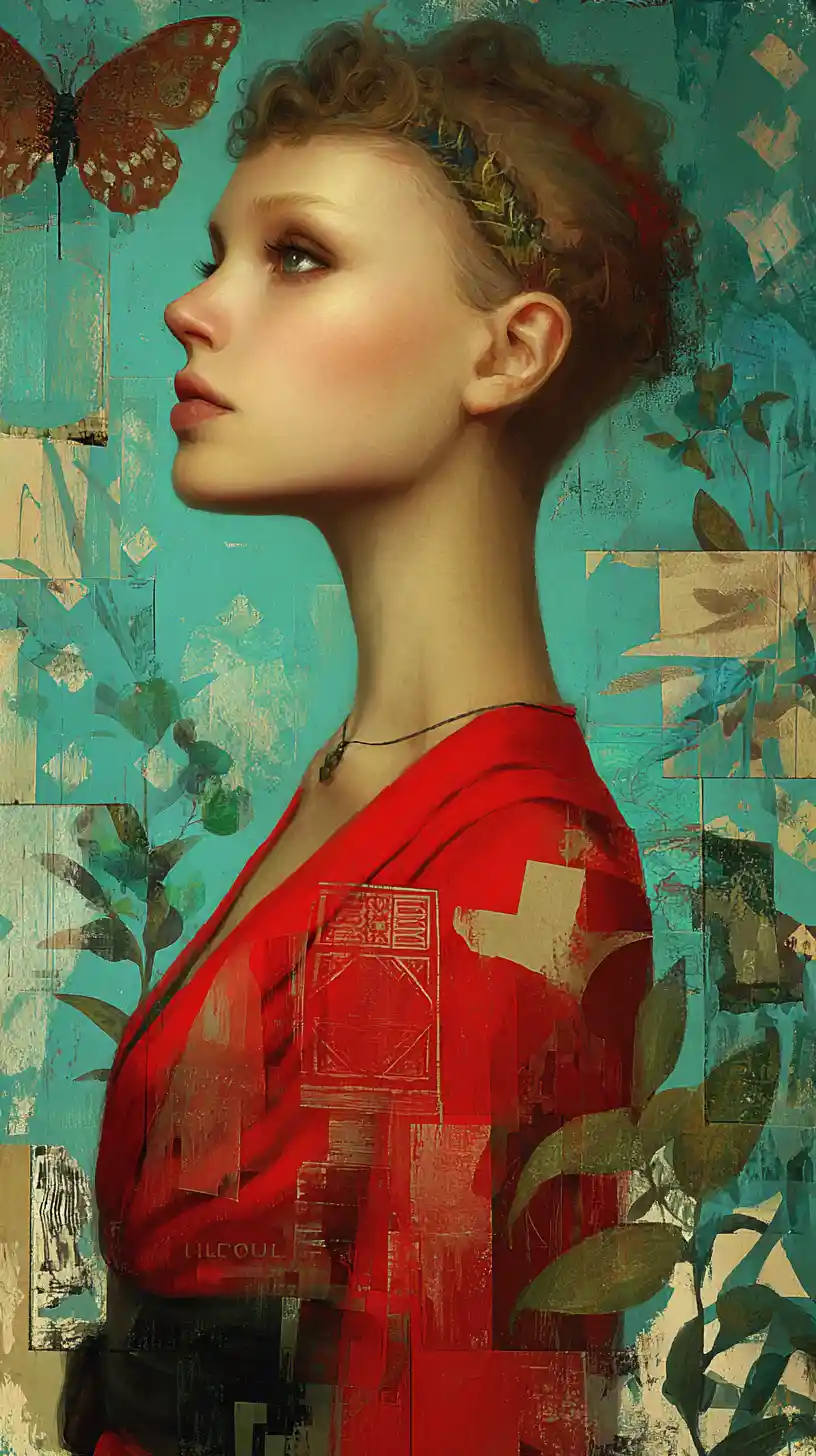 充滿色彩的奇幻藝術風格中，神秘的女性創造女神