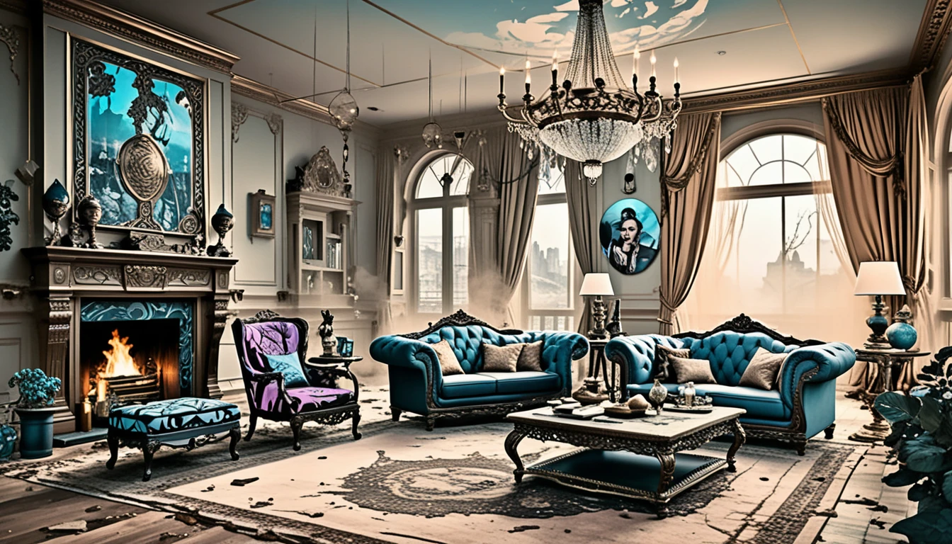 Dark Gem Toned Fantasy Manor Room With Ornate Interior