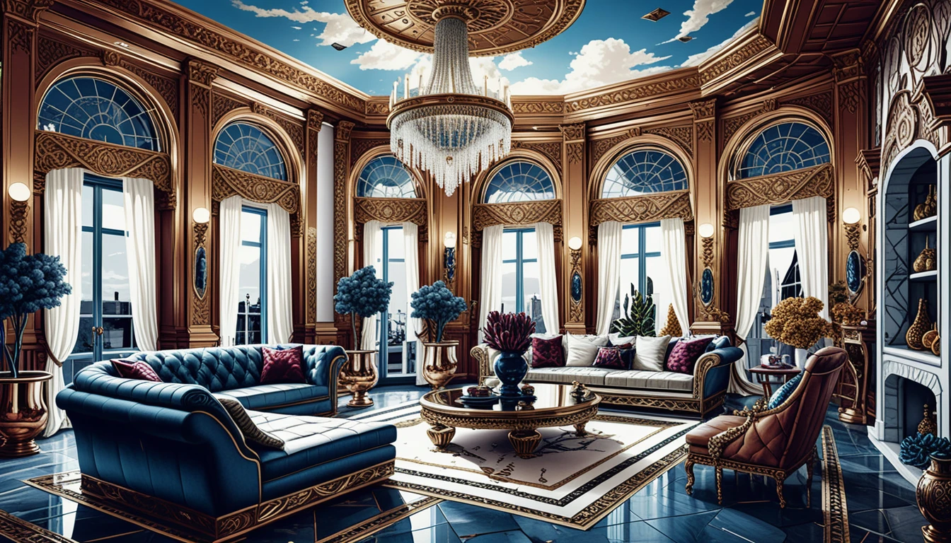 Dark fantasy manor interior with lavish mystical decor