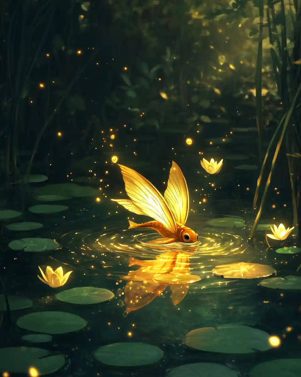 Whimsical Water Sprite Swimming In Enchanted Forest Pond