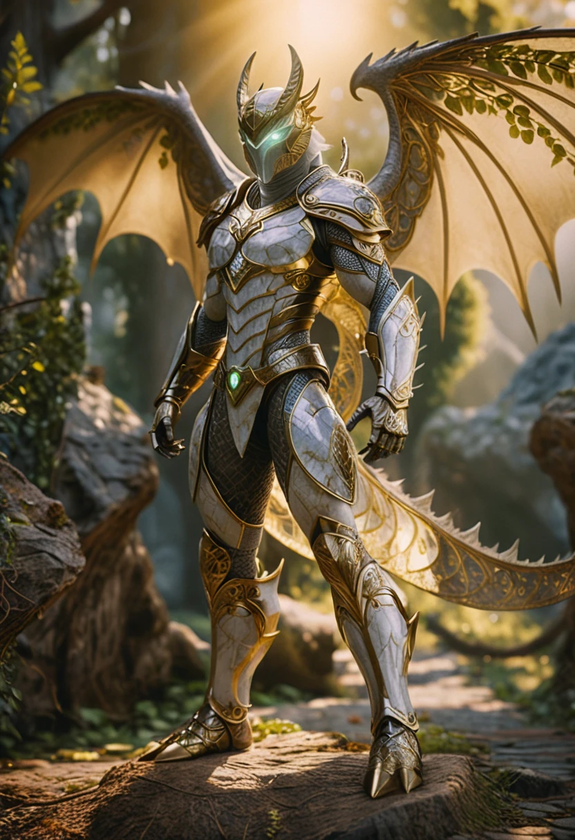 Android druid leaning against a tree in ancient ruins
