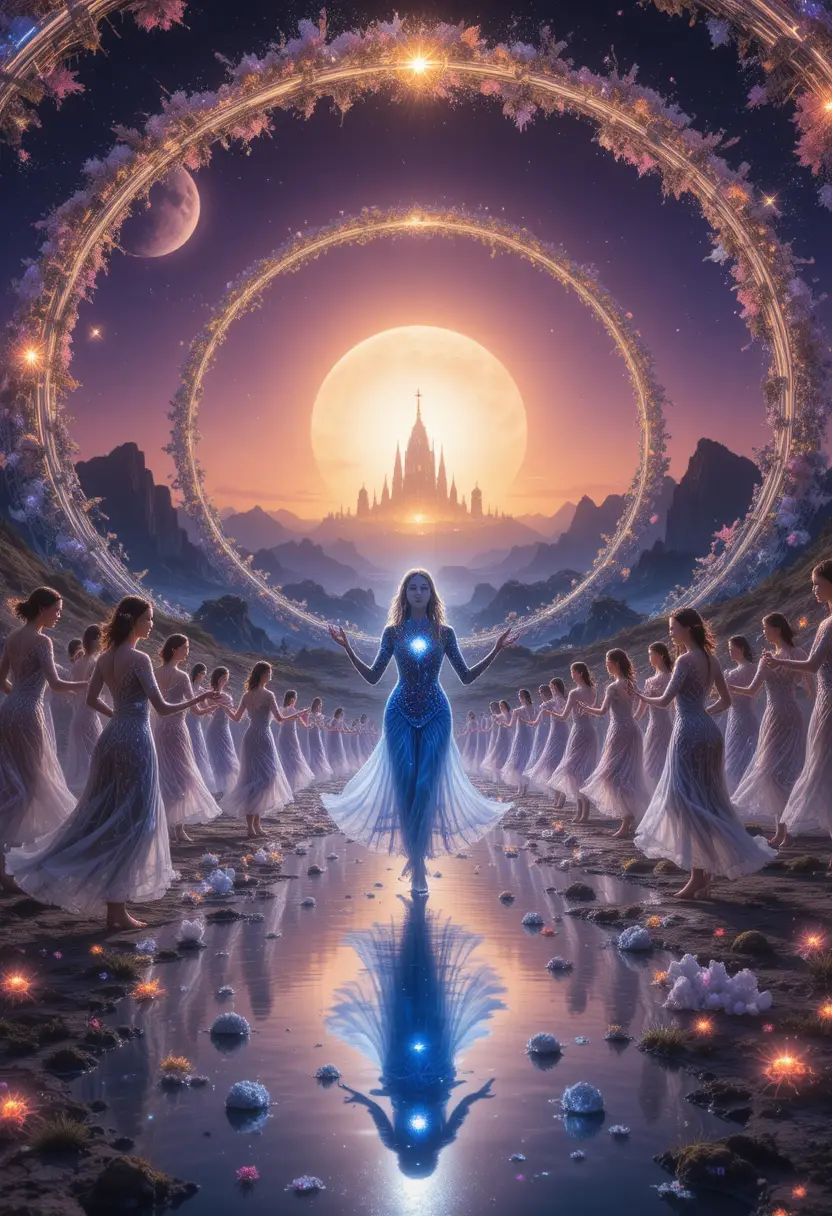 Dancing cosmic spirits on a ringed alien world