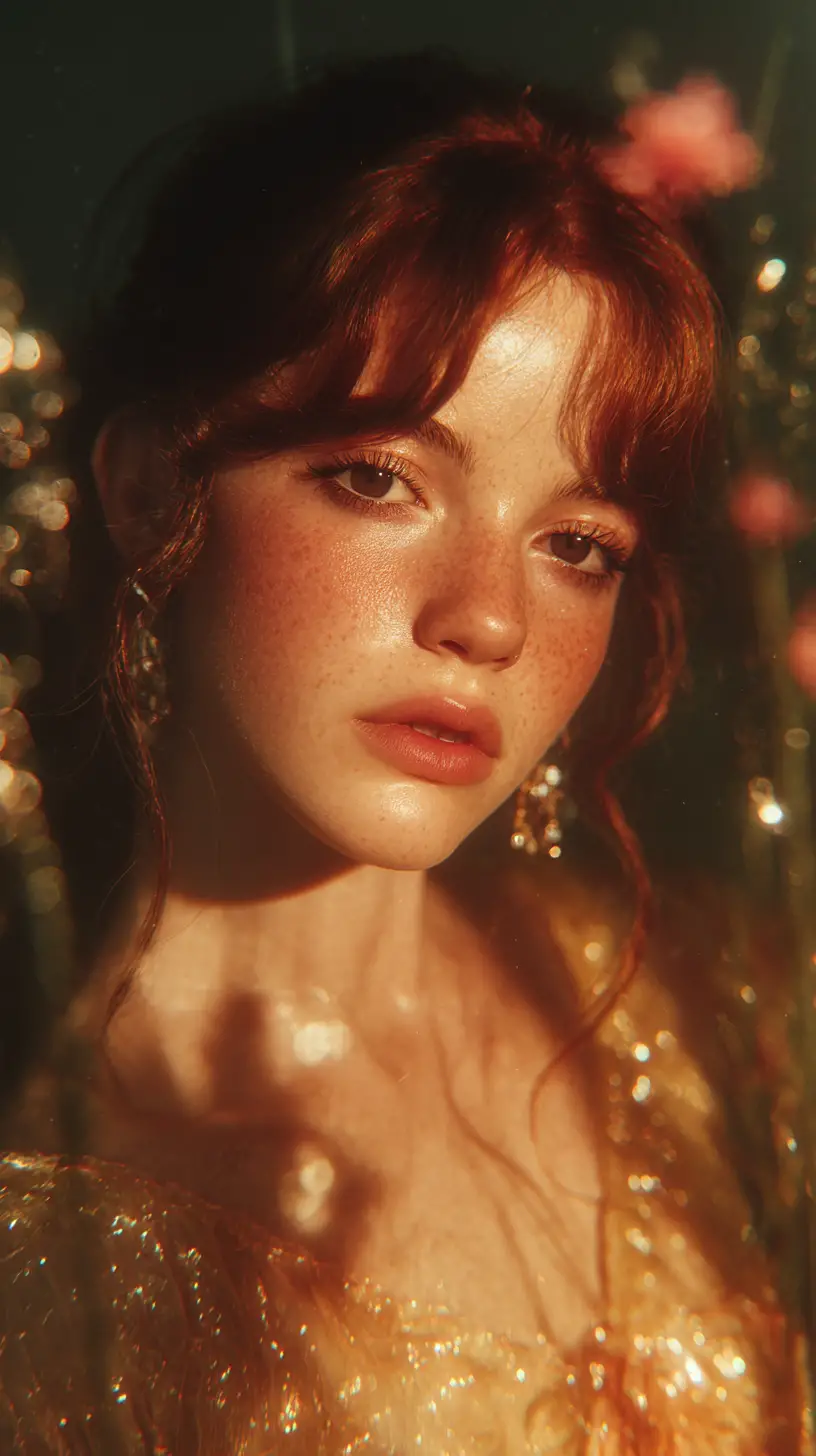 Ethereal stylized portrait of a glowing gentle girl