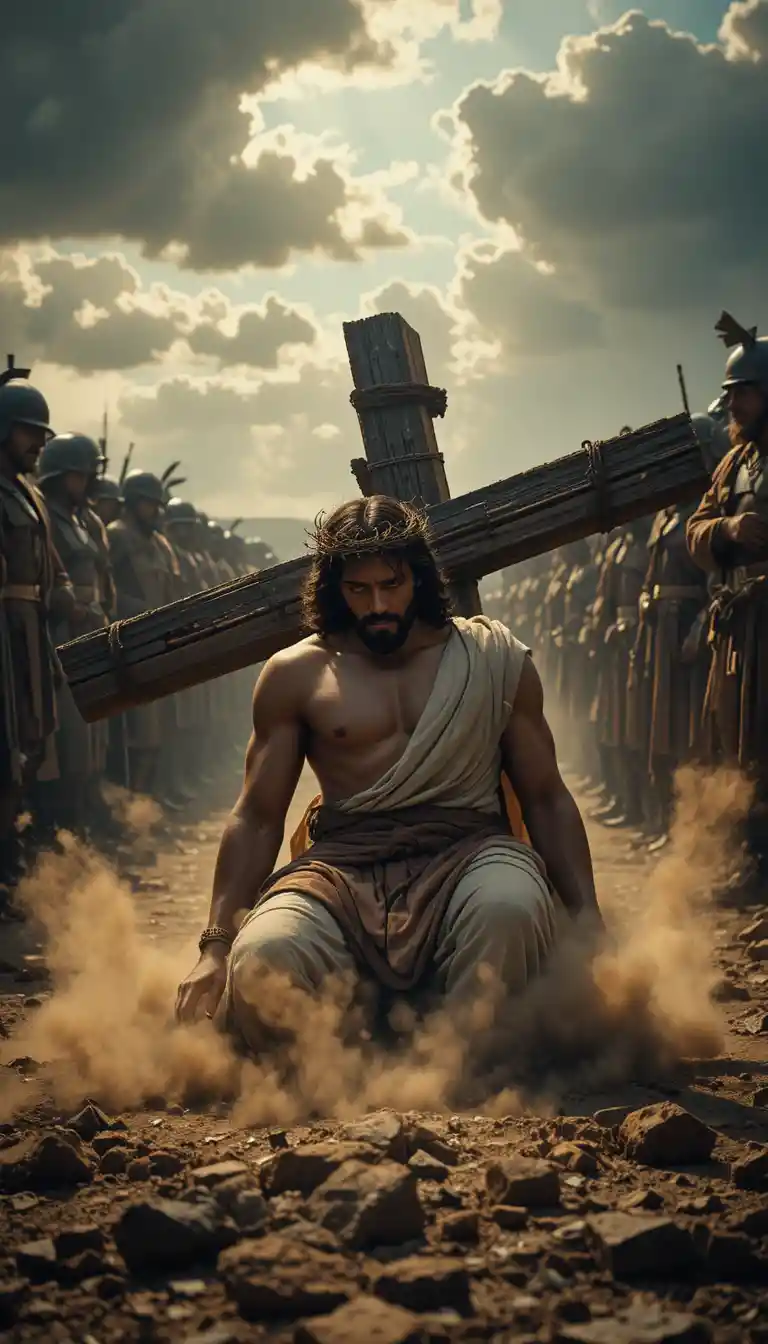 Jesus falling under the cross on the road to Calvary
