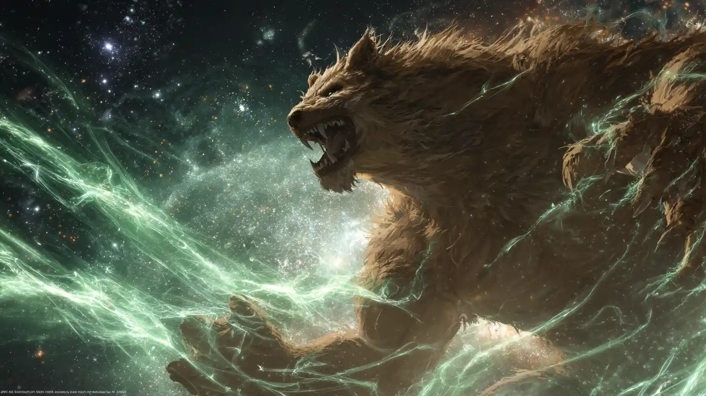 Anime fantasy beast surging with earth and cosmic energy