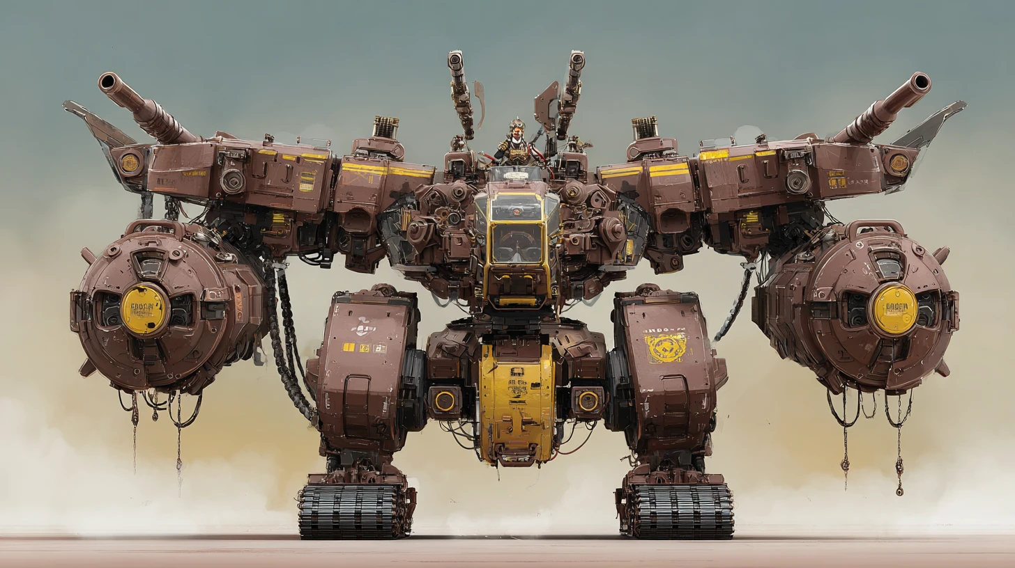 Heavily Armored Mech With Cannons And Visible Pilot Cockpit