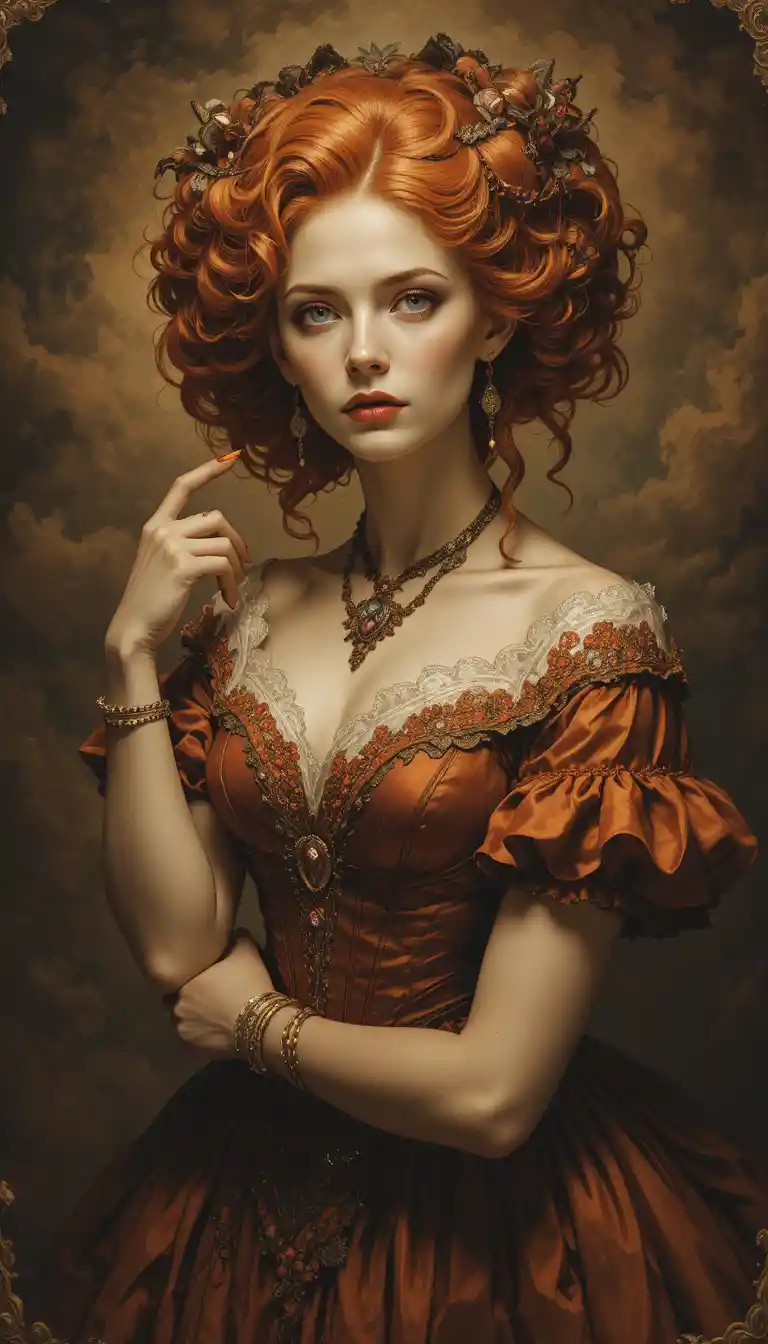 Ritratto seppia di una dama vittoriana in drammatico chiaroscuro