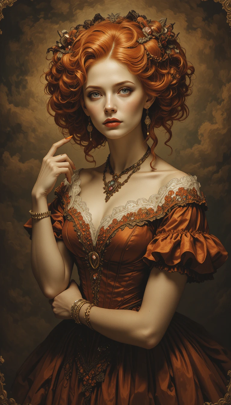 Ritratto seppia di una dama vittoriana in drammatico chiaroscuro