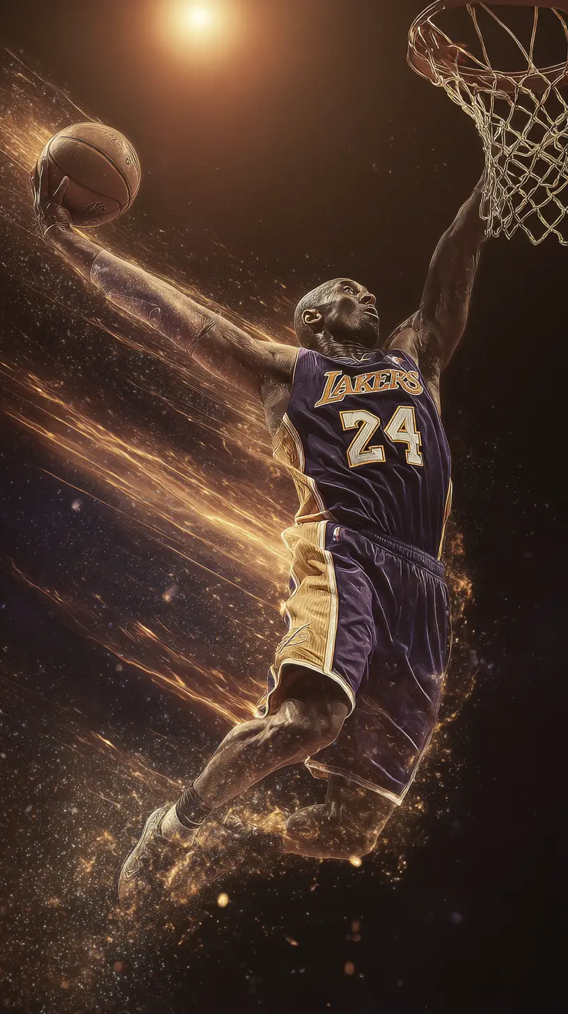 Basketball legend soaring for a dunk in deep space