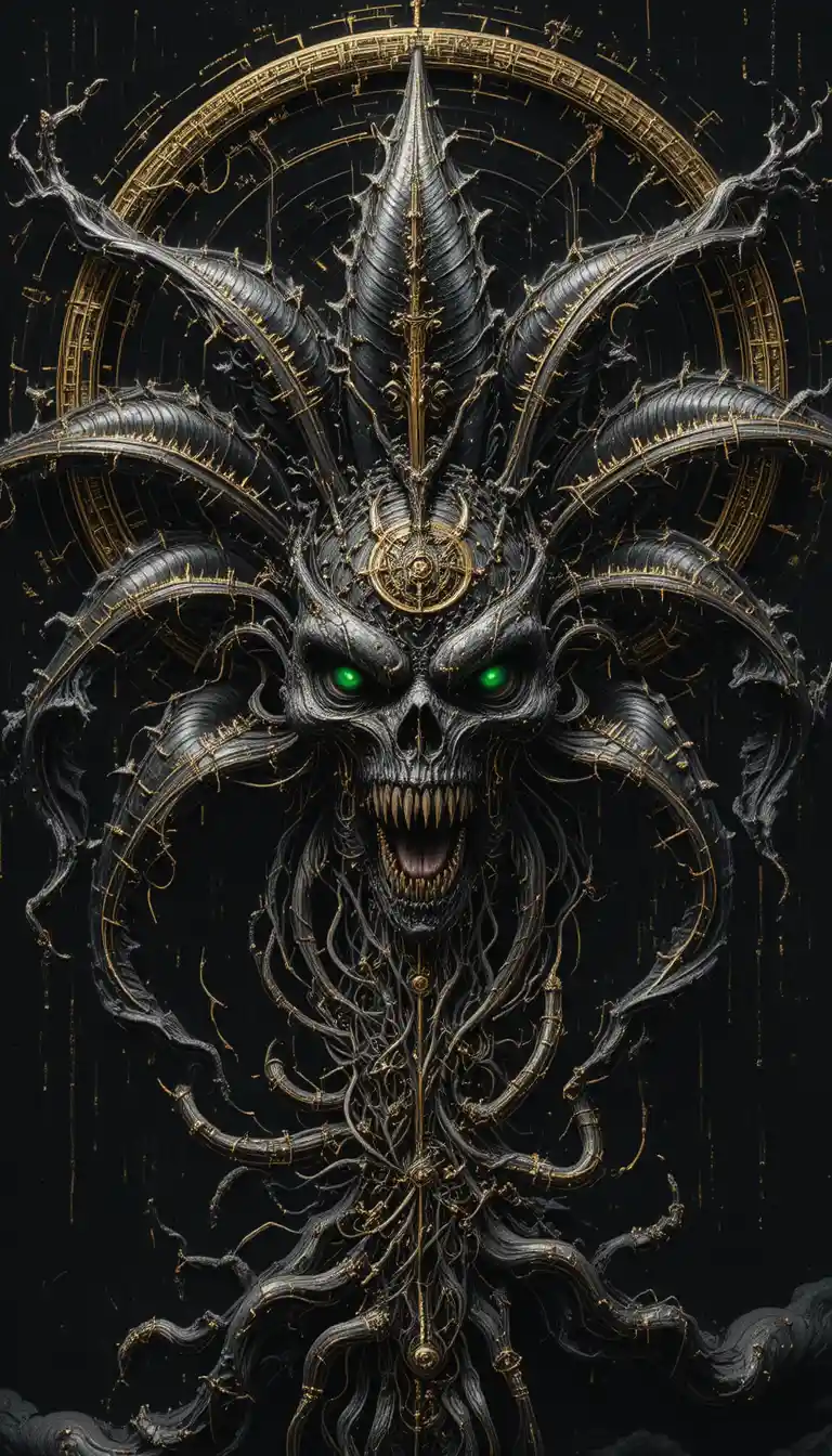 Monstre cosmique sombre aux yeux verts et aux étincelles électriques