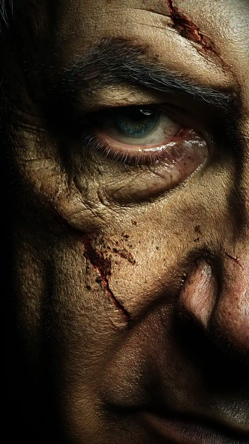 Creepy Cinematic Close Up Portrait Of A Man