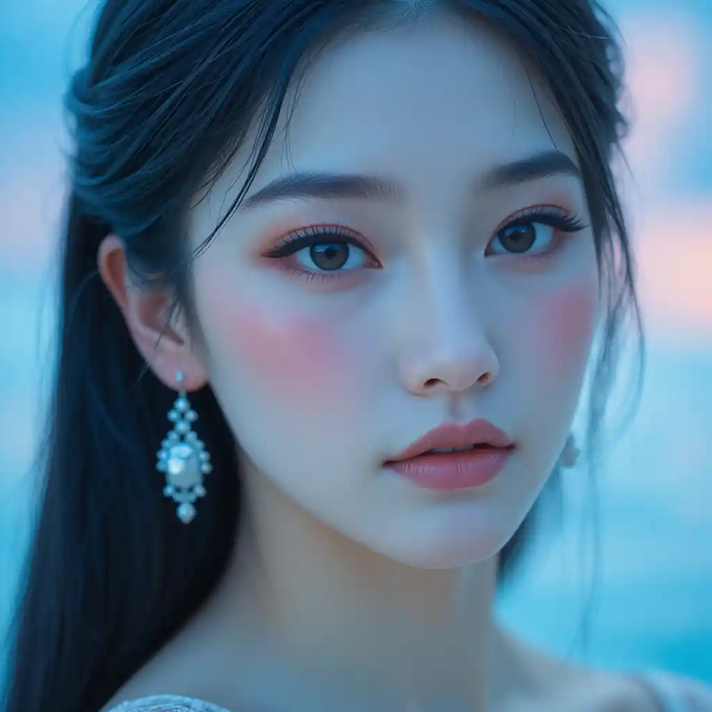 藍眼東亞女孩的柔和奇幻人像