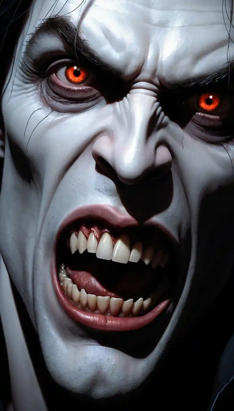 Ritratto in primissimo piano di un vampiro gotico con zanne