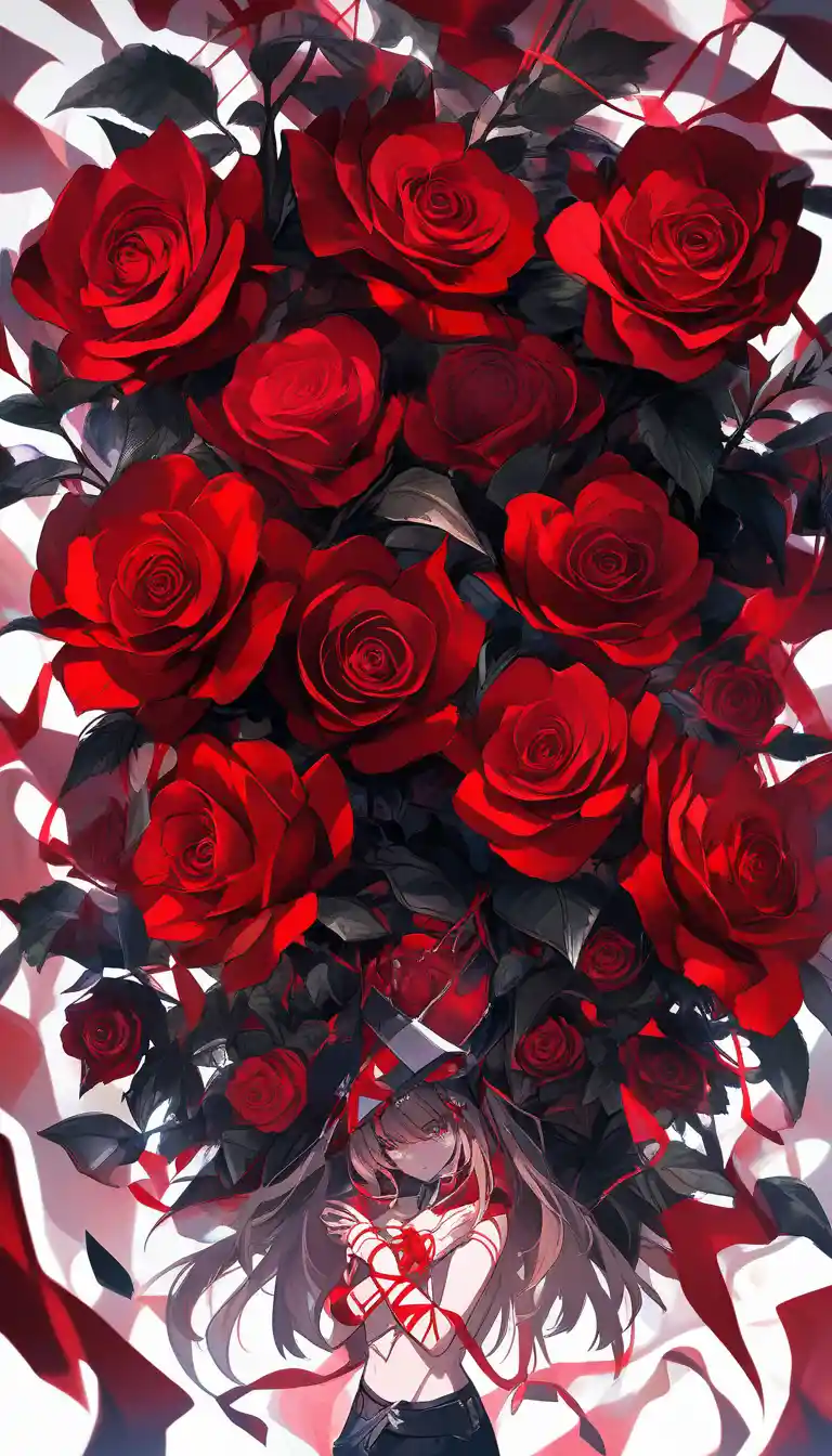 Symbolic roses entwined with ominous red warning flags
