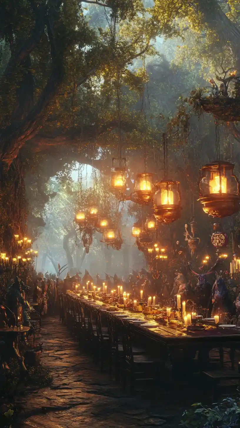 Enchanted Forest Tavern Feast With Mythical Creatures