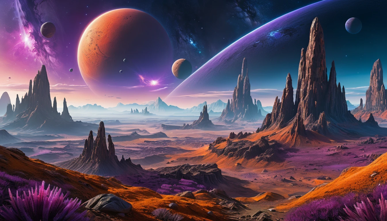 Panoramic Alien Planet Landscape Under Dual Suns