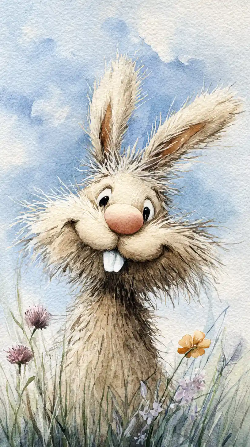 Playful watercolor illustration of a winking easter rabbit