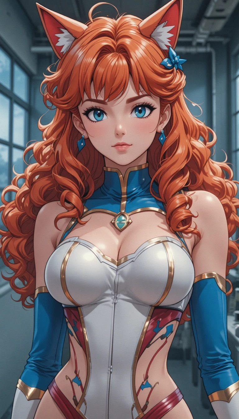 Japanese inspired neko girl in bold superhero costume