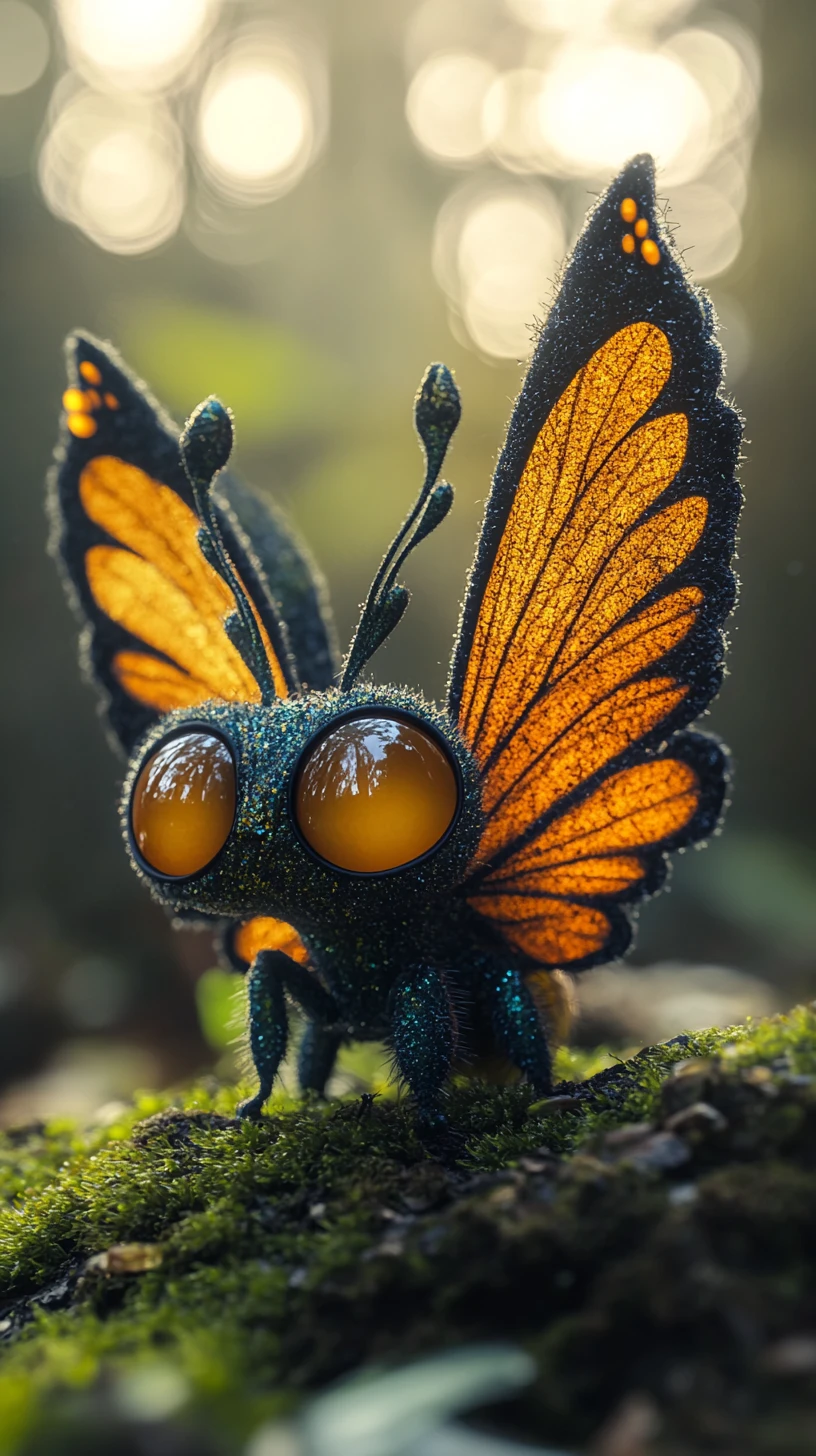 Whimsical Butterfly Creature On Mossy Forest Floor