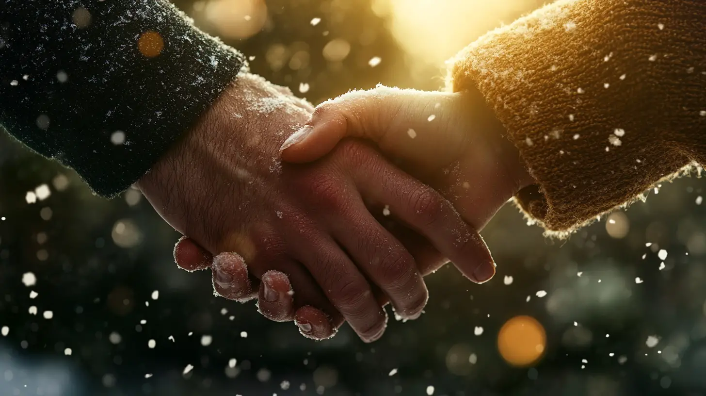 Close up of husband and wife holding hands