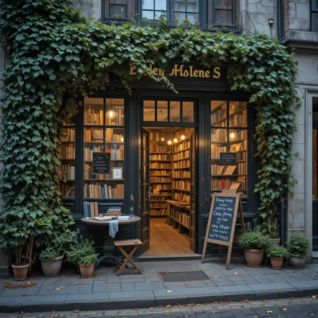 溫馨常春藤覆蓋的歐式書店，散發暖暖室內光