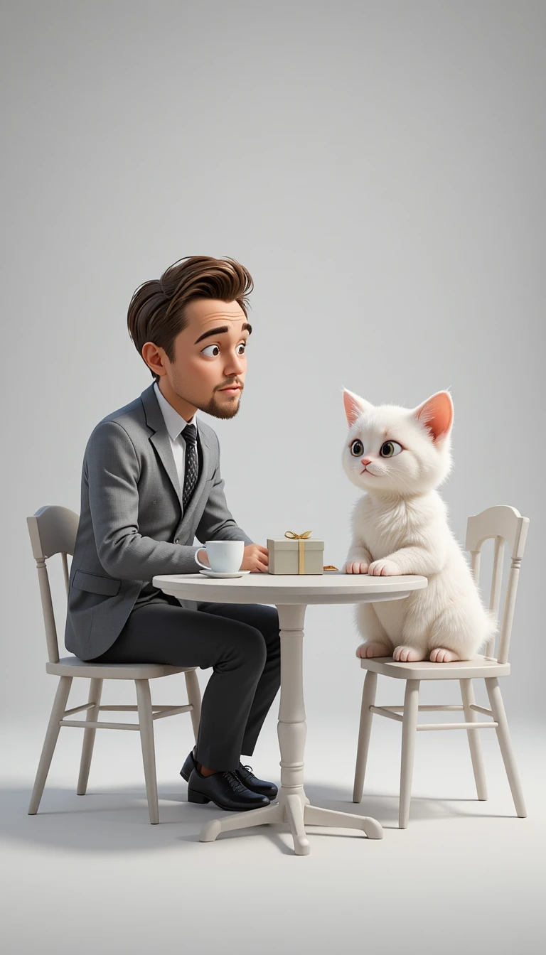 Actor y gatito en entrevista en estudio blanco al estilo Pixar