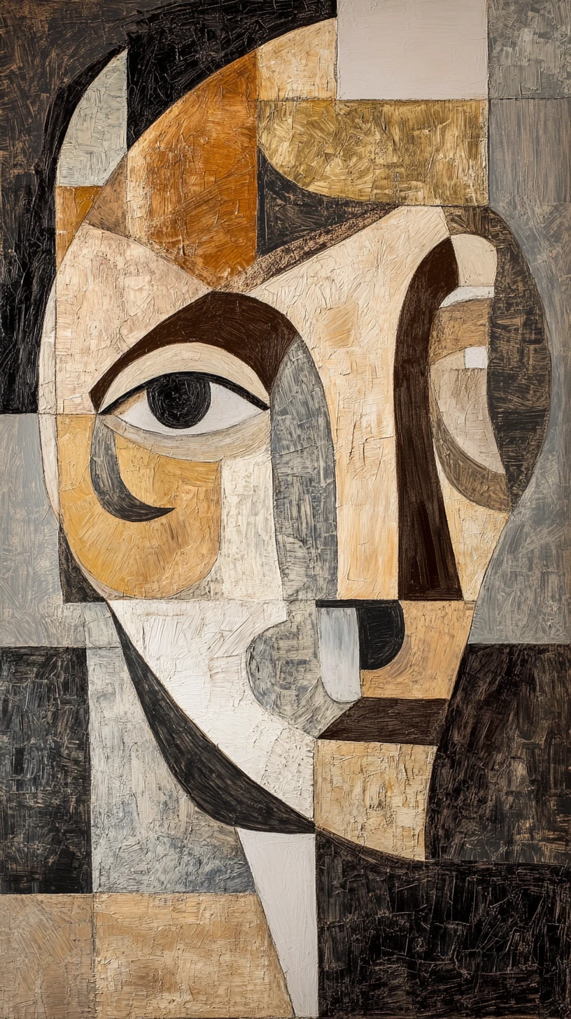Surreal cubist fusion of two serene stone like faces