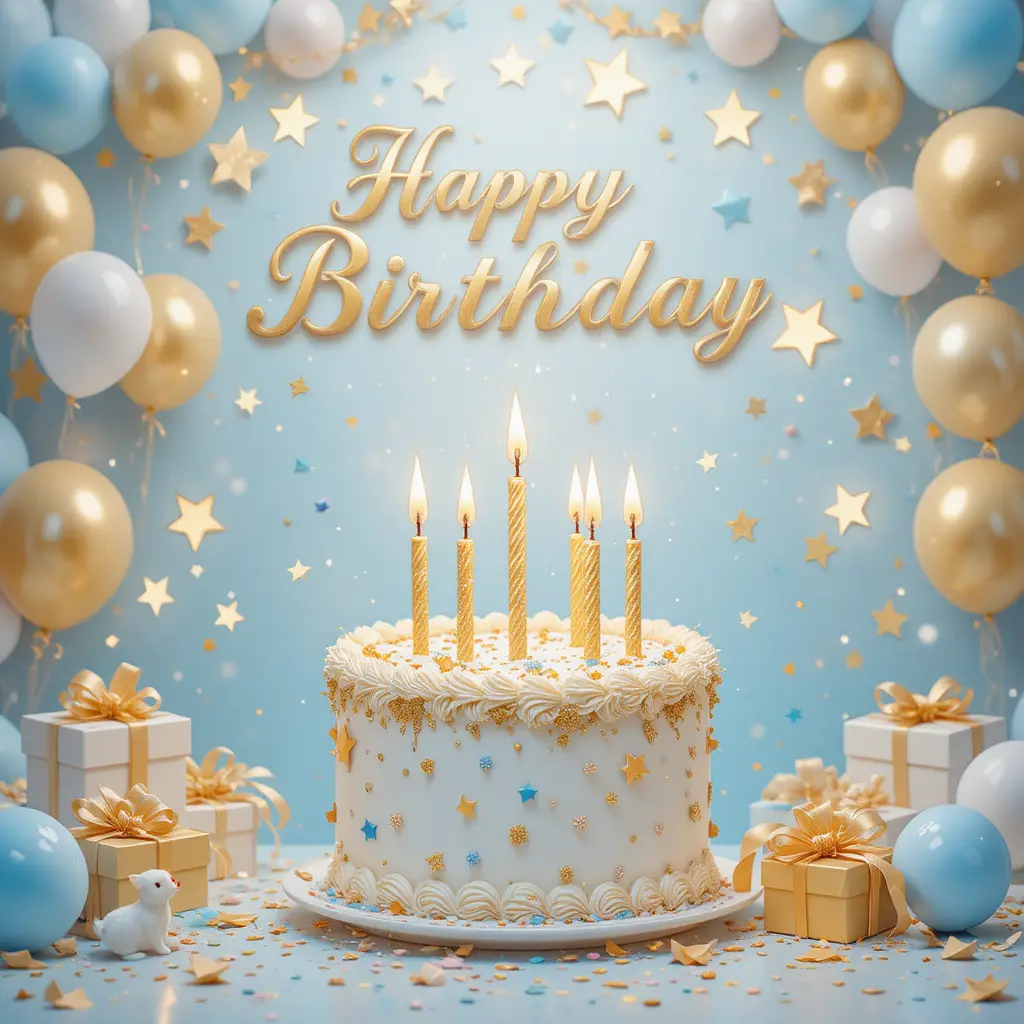 Cute pastel birthday scene with cake and balloons