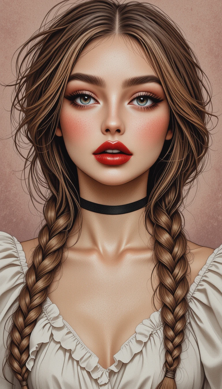 Colored pencil portrait of a braided young woman