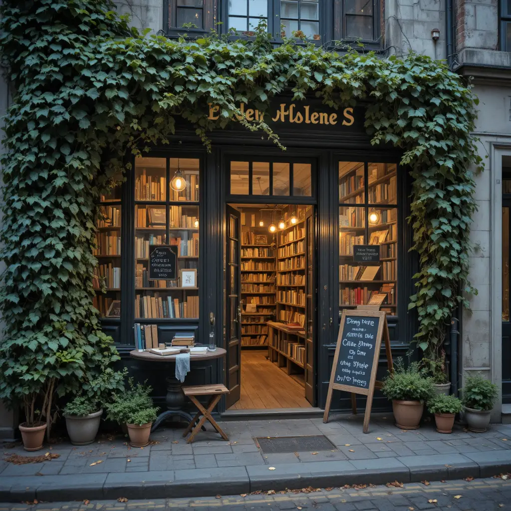 溫馨常春藤覆蓋的歐式書店，散發暖暖室內光