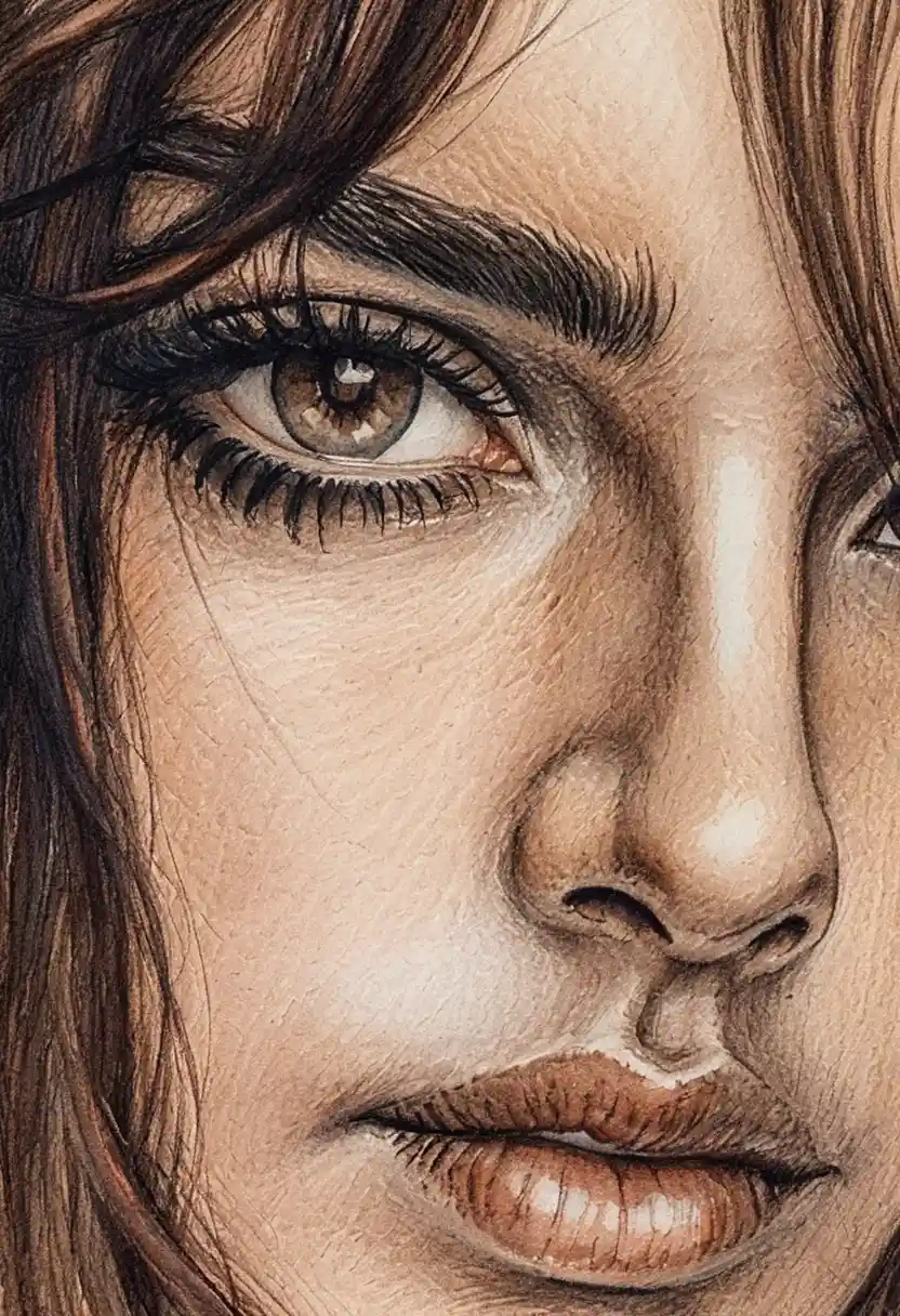 Colored pencil close up portrait of a woman