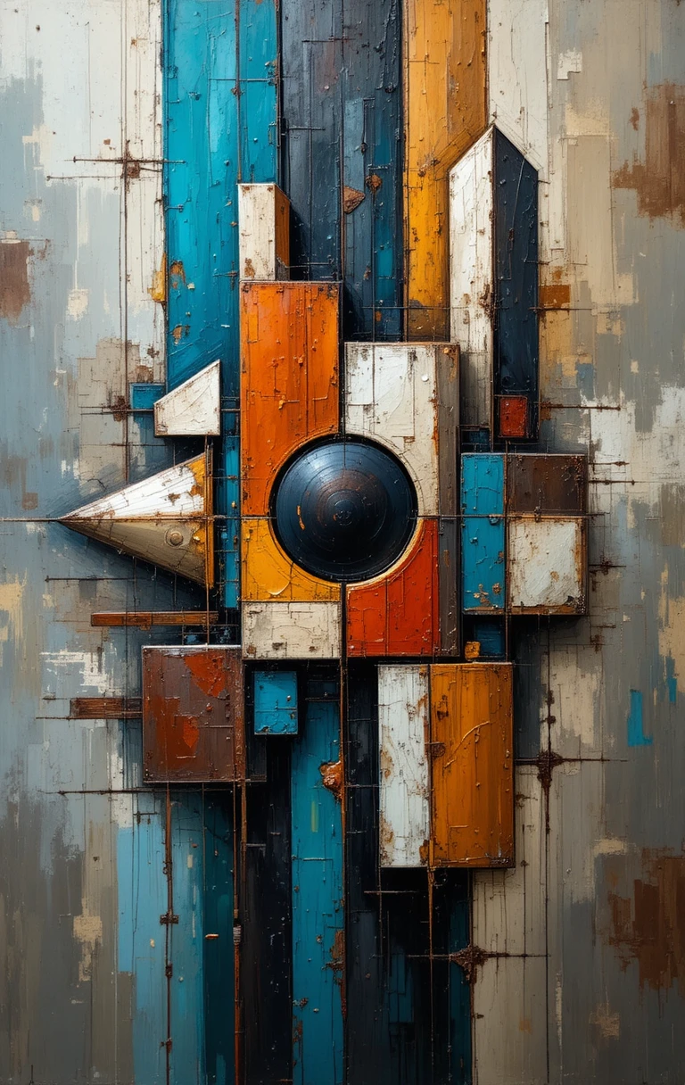 Abstract geometric painting with textured vertical composition