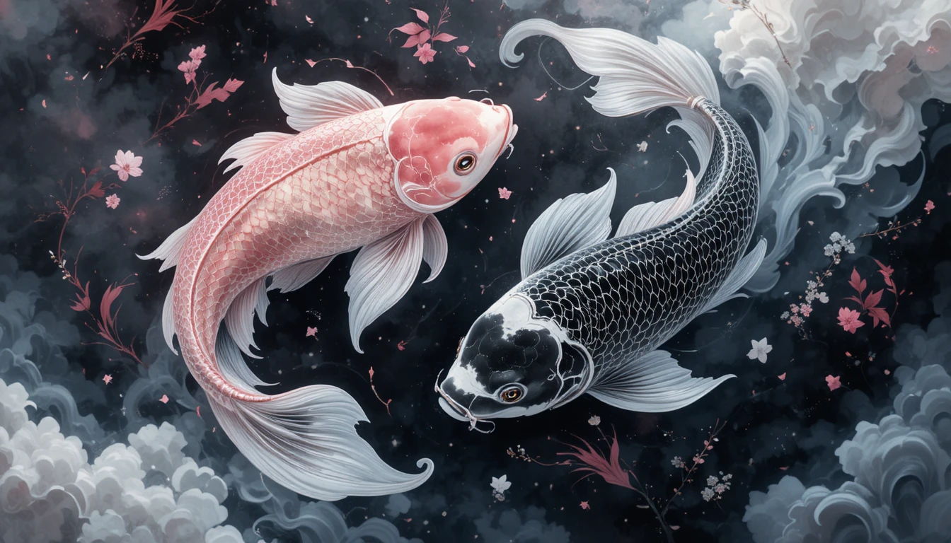 Two koi fish in a serene traditional aquatic print