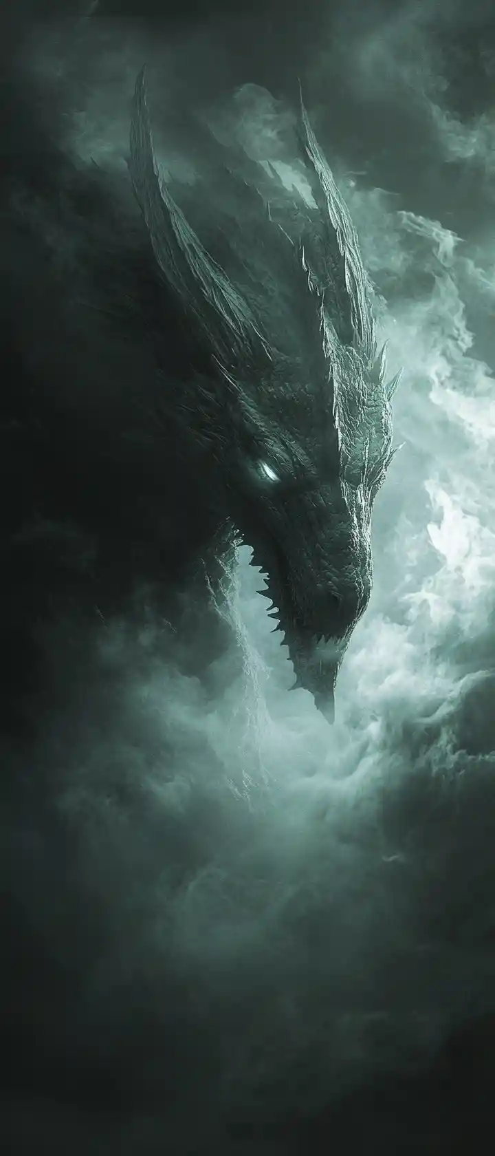 Ethereal Dragon Head Formed From Luminous Moonlit Mist